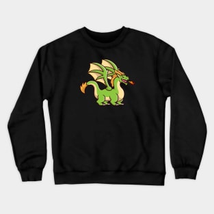Cute Adult Green Dragon Spitting Fire Cartoon Crewneck Sweatshirt